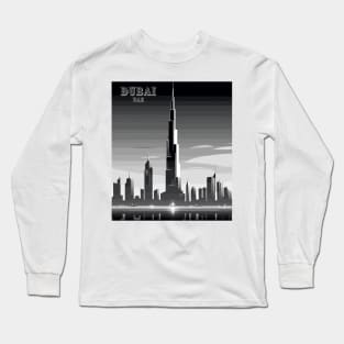 Dubai, UAE, Burj Khalifa, Black and White Travel Print Wall Art, Home Décor, Gift Art Long Sleeve T-Shirt